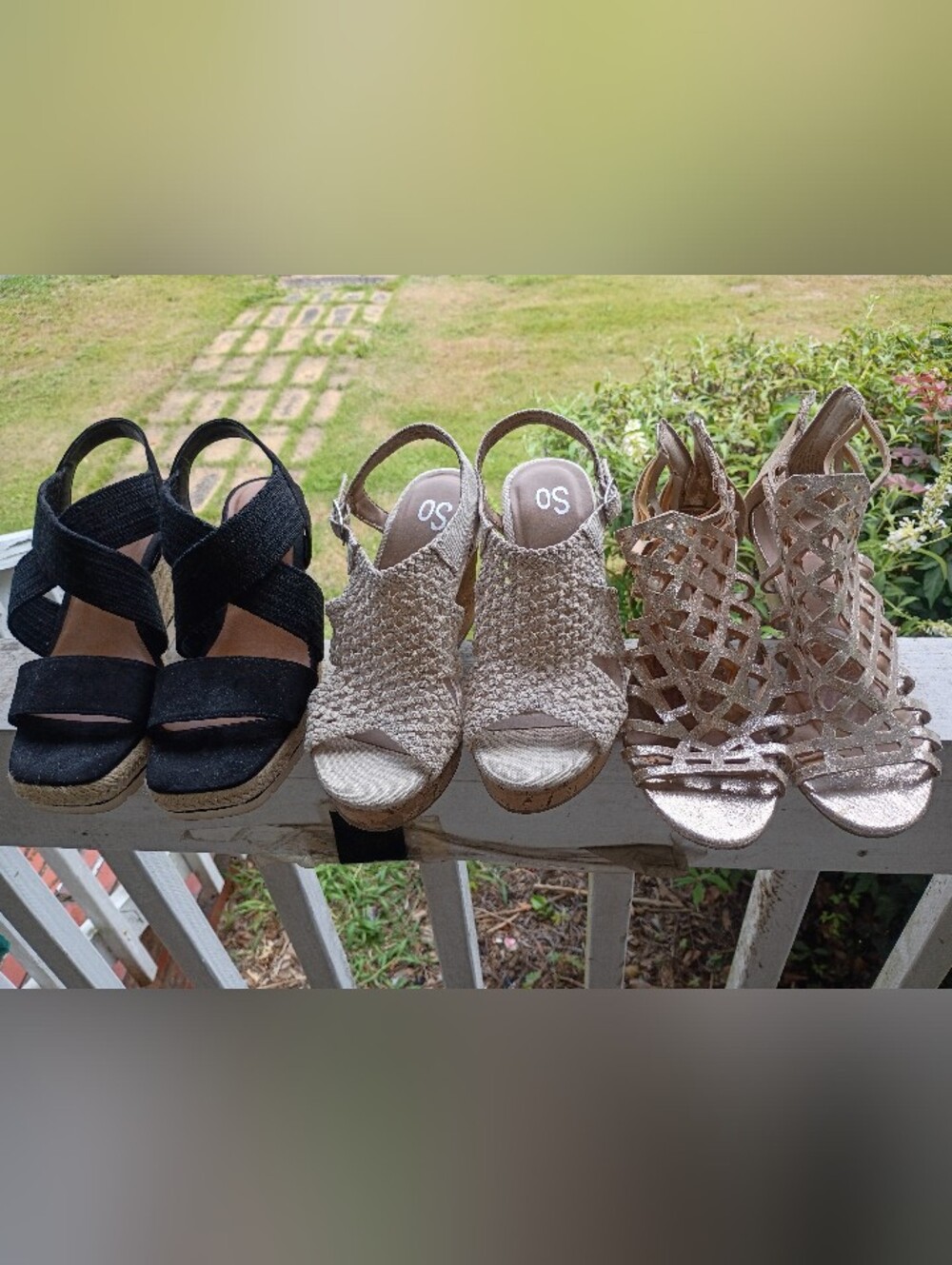 Women's Wedge Sandals Trio(3pr) - Black, Beige, Metallic Gold